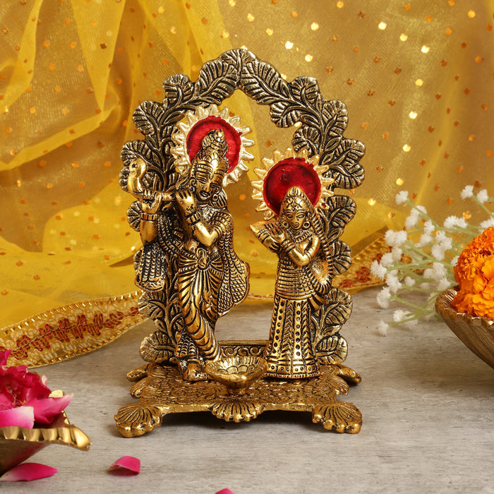 Radha Krishna Ji Metal Showpiece With Diya