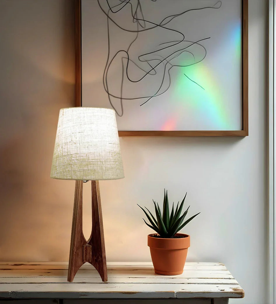 Laurent Brown Wooden Table Lamp with White Jute Lampshade