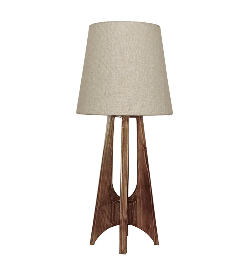 Laurent Brown Wooden Table Lamp with White Jute Lampshade