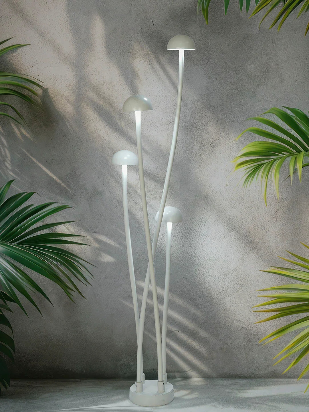 Enoki Modern LED Mushroom Bollard Lights | Off-White Garden Post Lamps