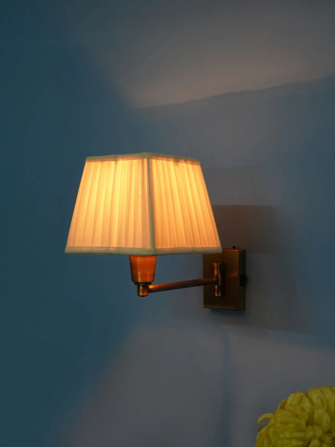 Swivel Antique Bedside Wall Sconce with Pleated Square Fabric Shade