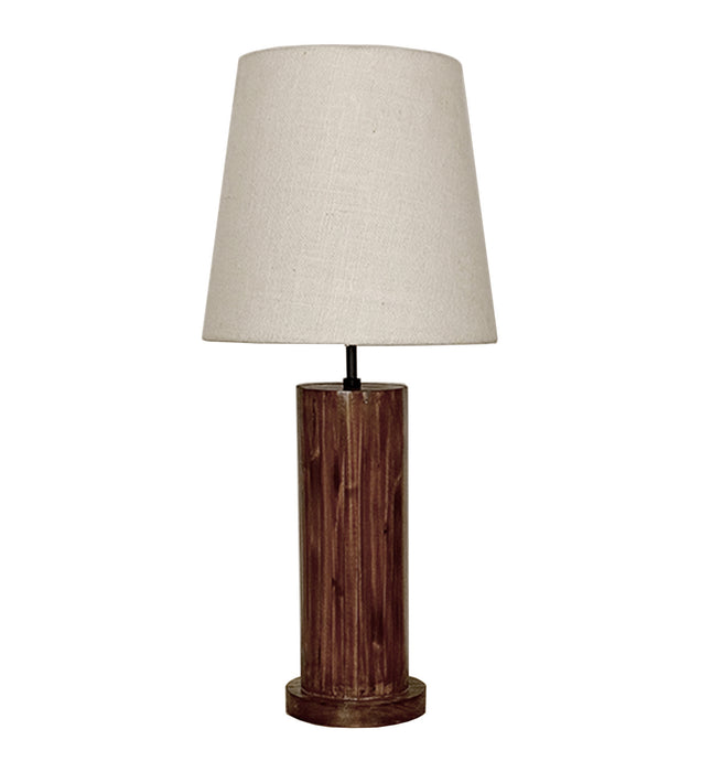 Cedar Brown Wooden Table Lamp with White Fabric Lampshade