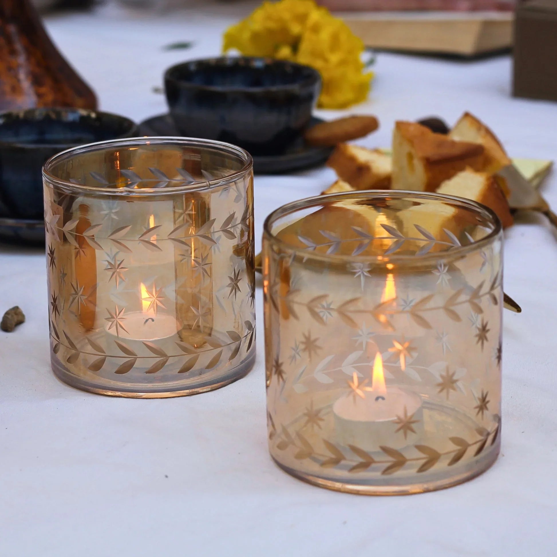 Sitara Votive | Hand-etched glass