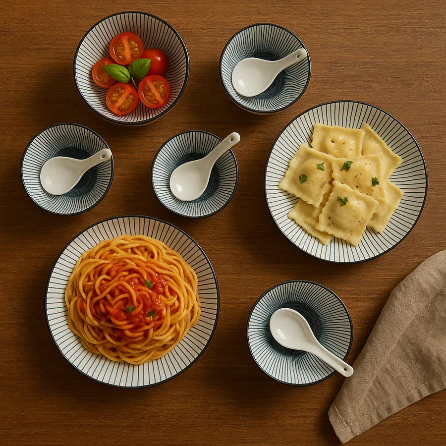 10 piece Ceramic Dinnerware Set -Elegant Blue & White Design