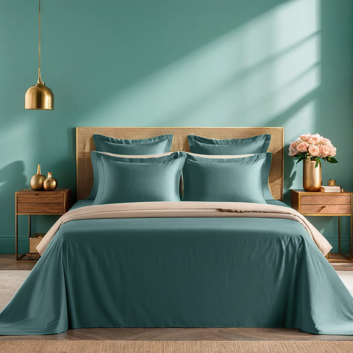 Turquoise Cotton Bedding Set with 2 Pillow Covers for King Size | Glace Cotton Plain Bedsheet & Premium Pure Cotton Bedsheet