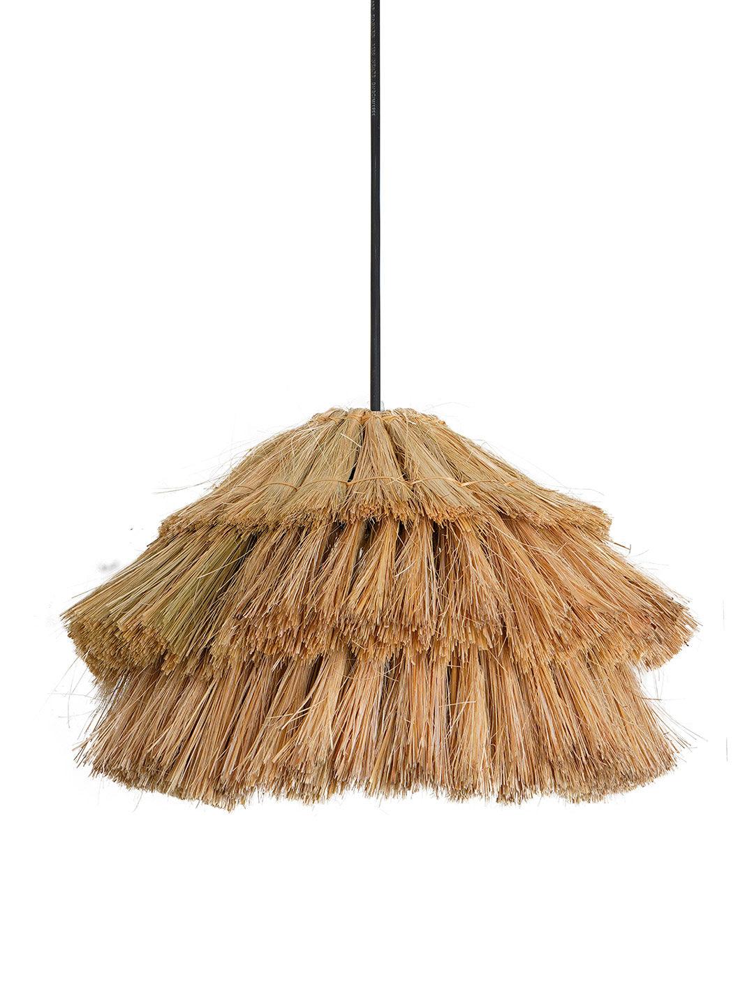 Bohemian Glow: Fringed Munja Hay 14 inch Pendant Light Adds Rustic Charm & Modern Flair