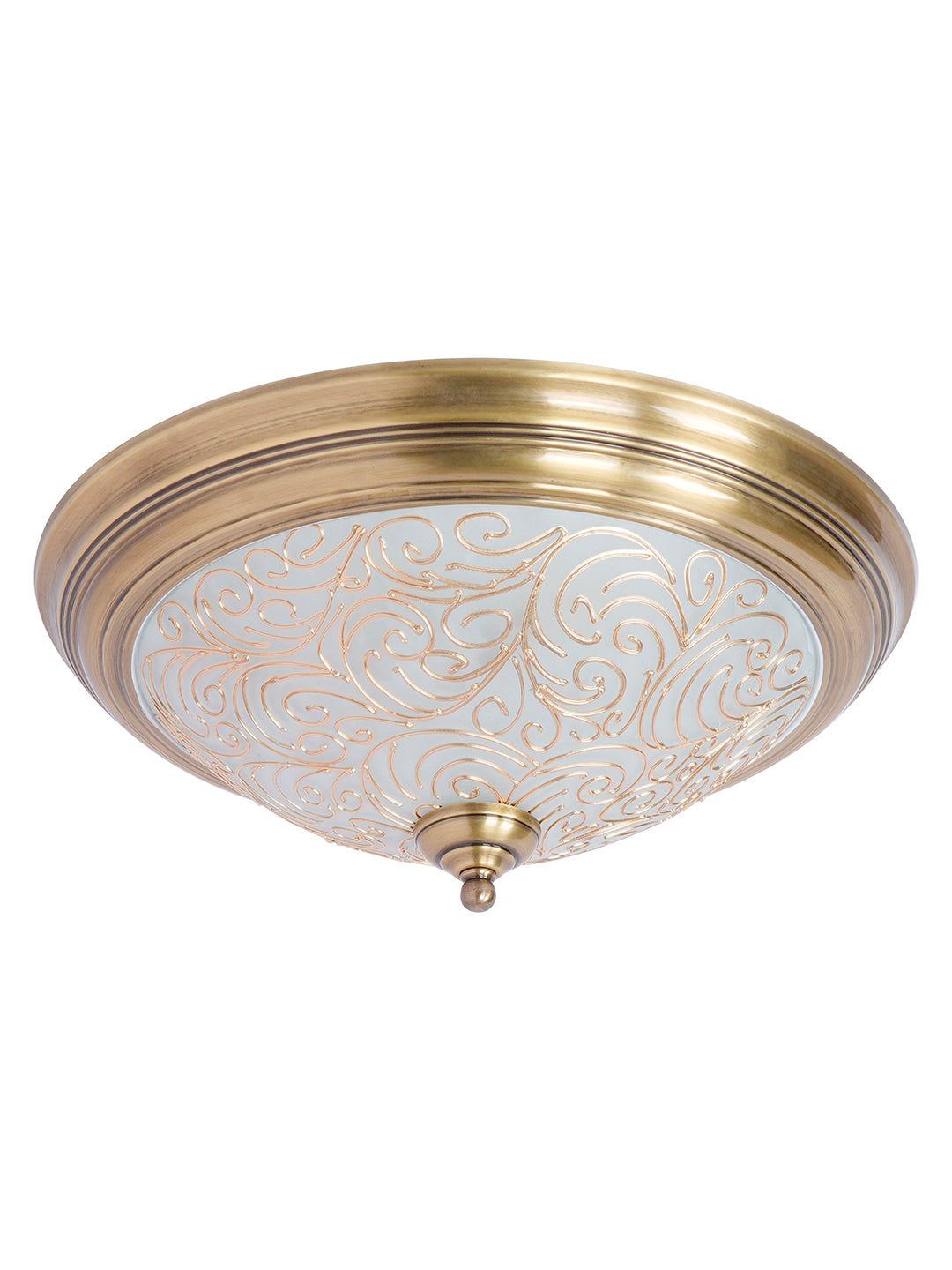 Antique Brass Flush Ceiling Light with
  Hand-Painted Frosted Glass