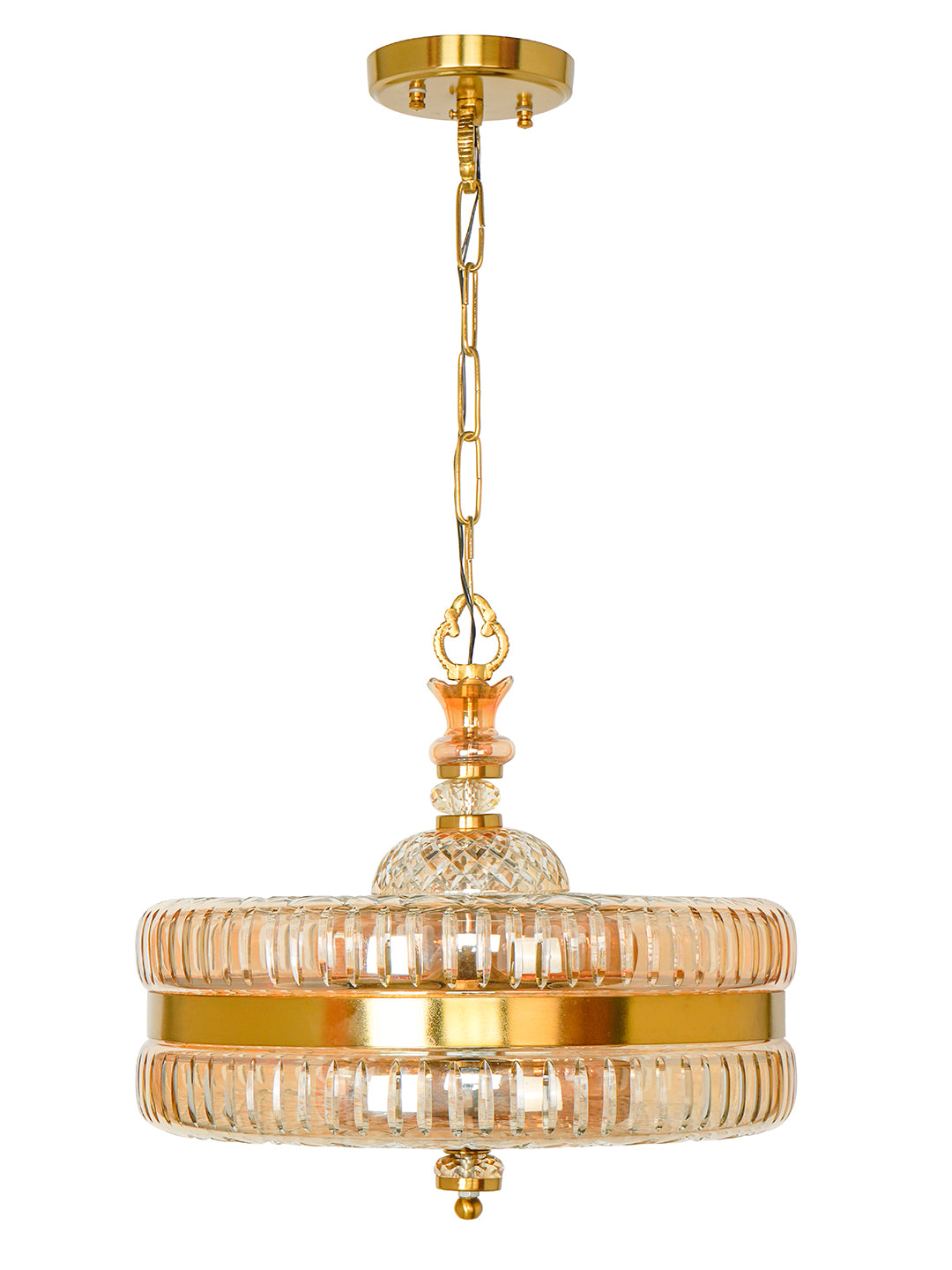 16-Inch Gold Round Hand-Cut Glass Hanging
  Light | Transitional 4-Light Brass Pendant with Golden Luster Finish