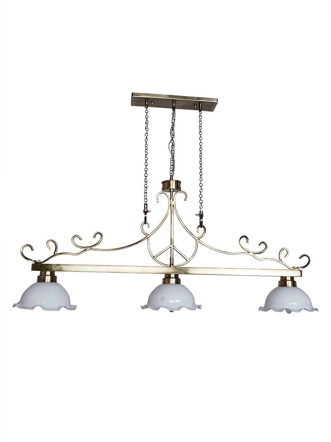 40-Inch Linear Transitional Pendant Light
  | White Frilled Glass Island Fixture