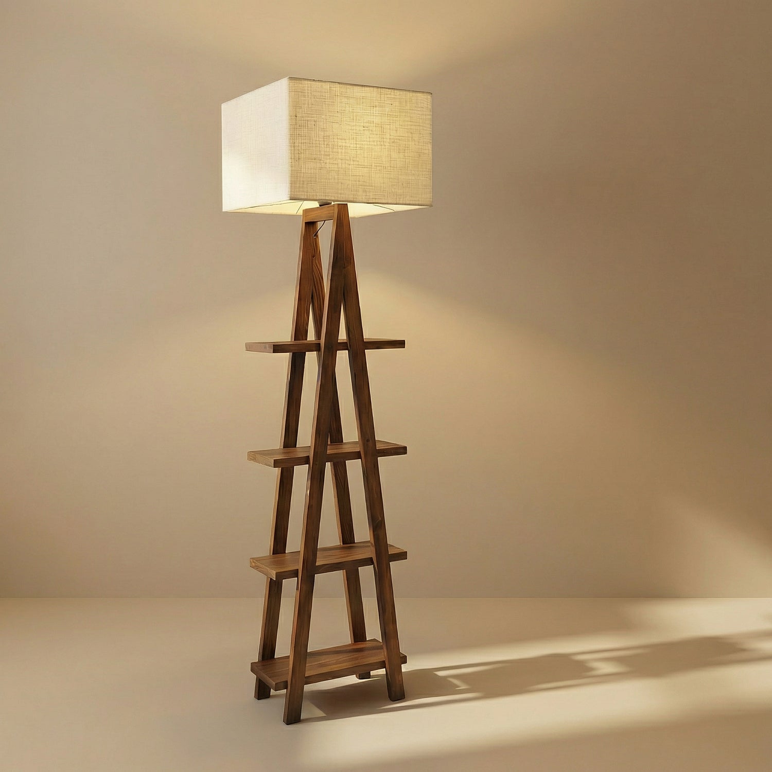 Louise Wooden Floor Lamp with Brown Base and Jute Fabric Lampshade