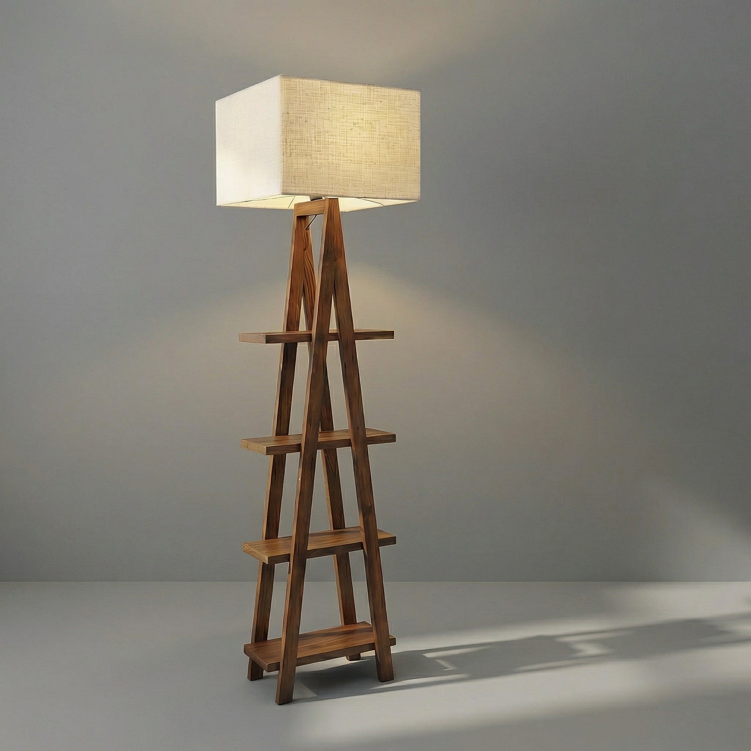 Louise Wooden Floor Lamp with Brown Base and Jute Fabric Lampshade