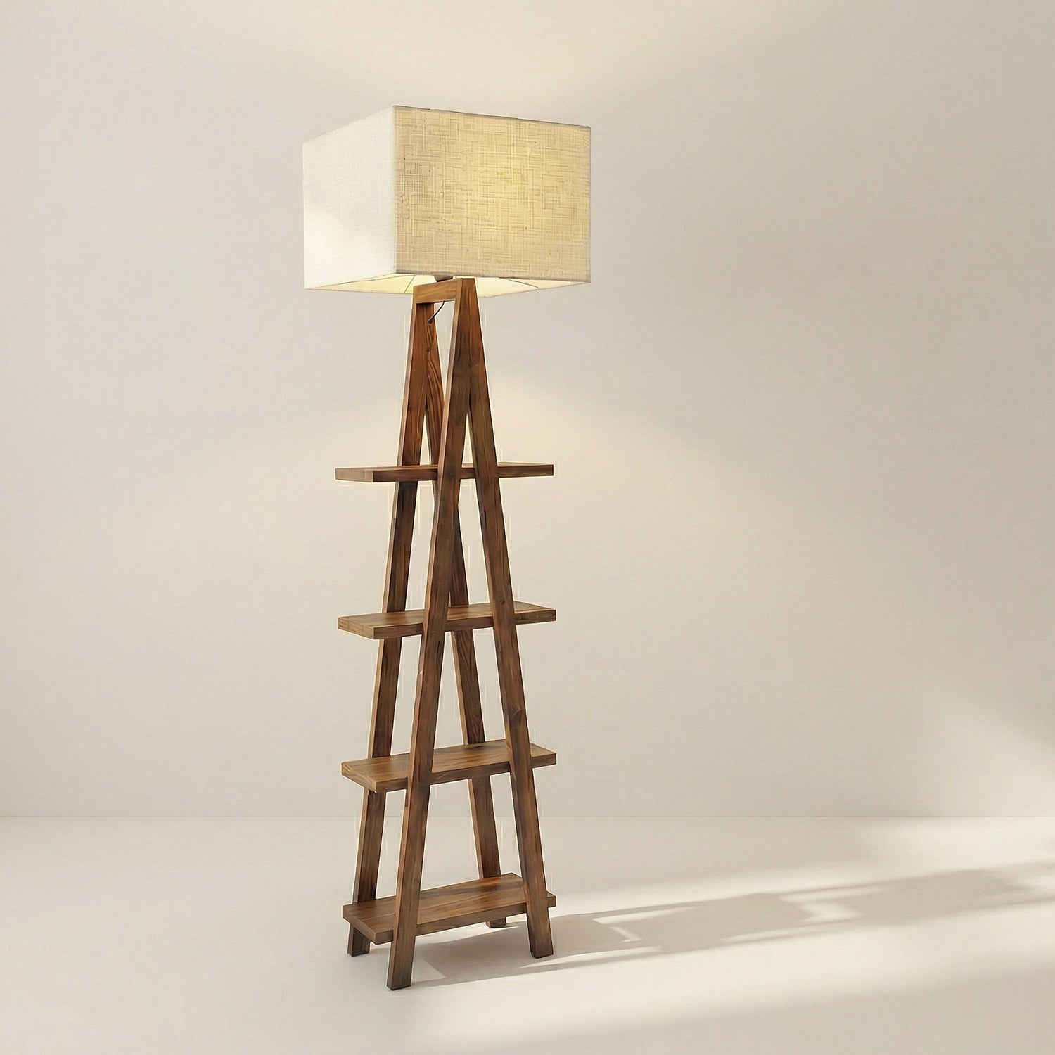 Louise Wooden Floor Lamp with Brown Base and Jute Fabric Lampshade