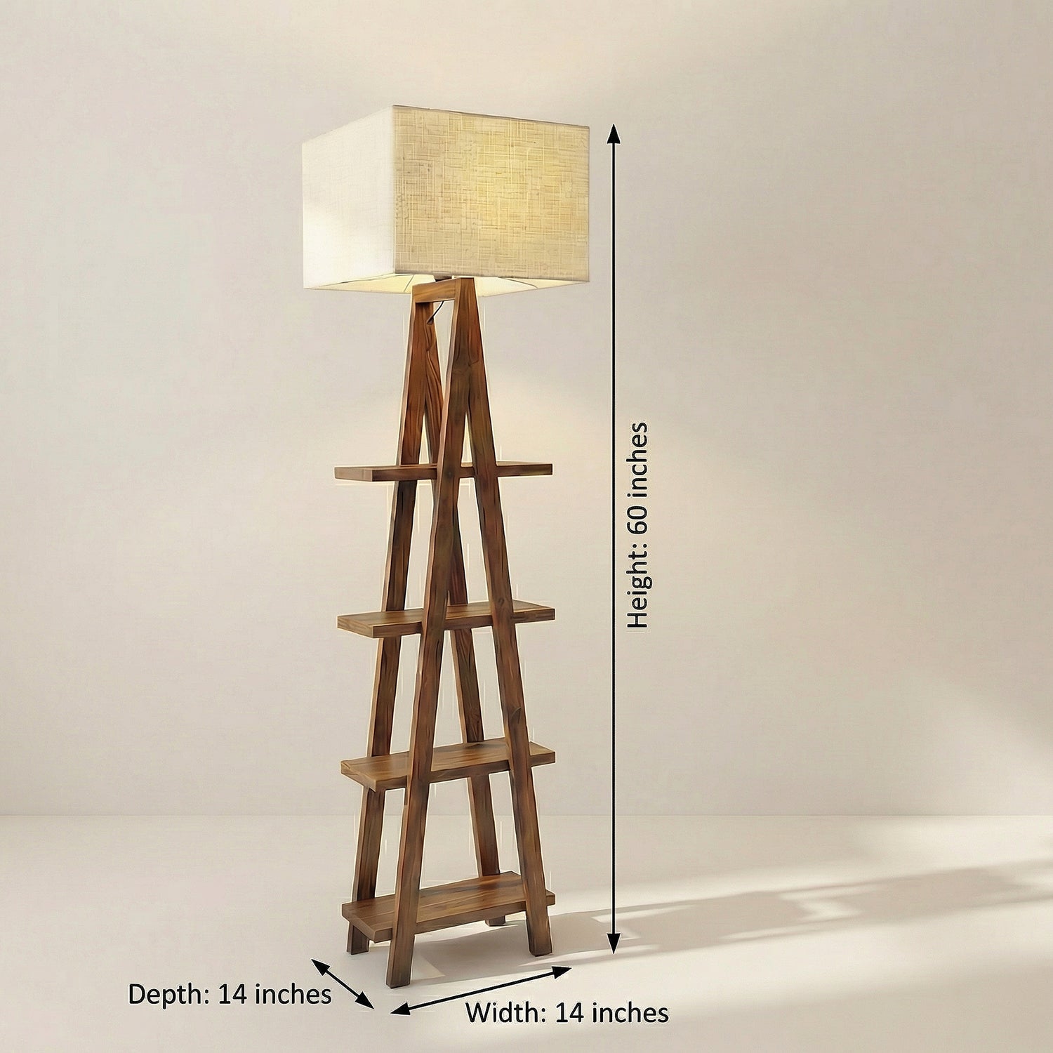 Louise Wooden Floor Lamp with Brown Base and Jute Fabric Lampshade