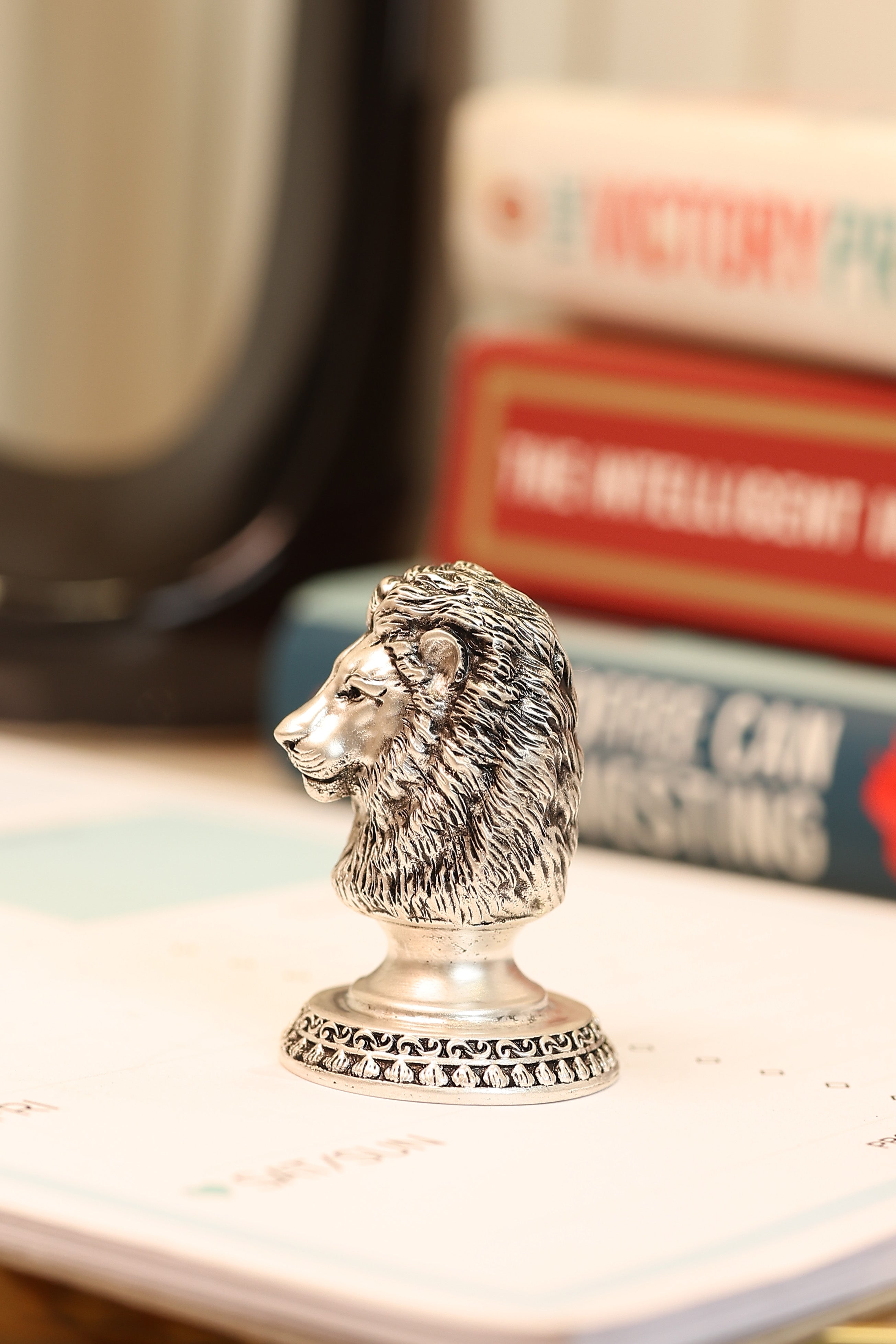 Silver Plated Brass Lion Head Paperweight