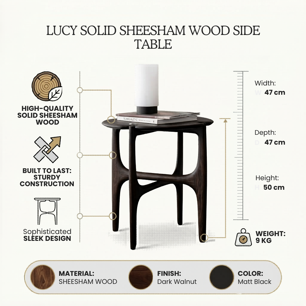 Lucy Solid Sheesham Wood Side Table for Living Room | Premium End Table