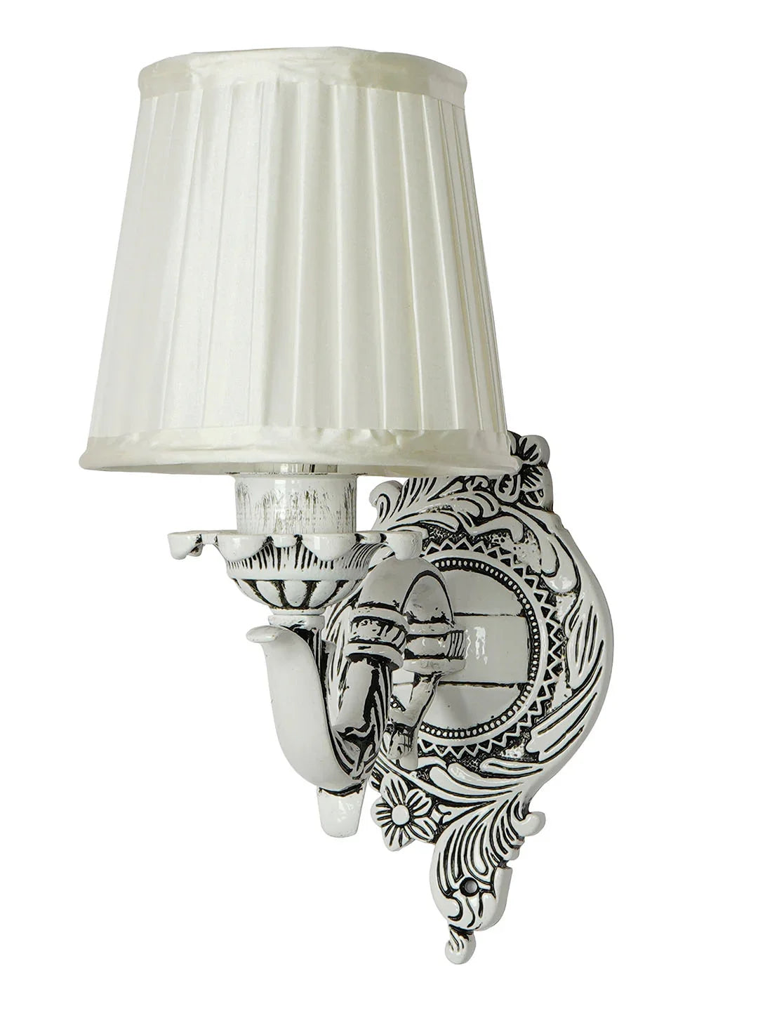 Traditional Single Swan Wall Sconce in Antique White with Pleated Fabric Shade