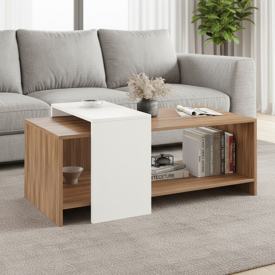Coffee Table for Living Room with Storage Shelf - Blueten