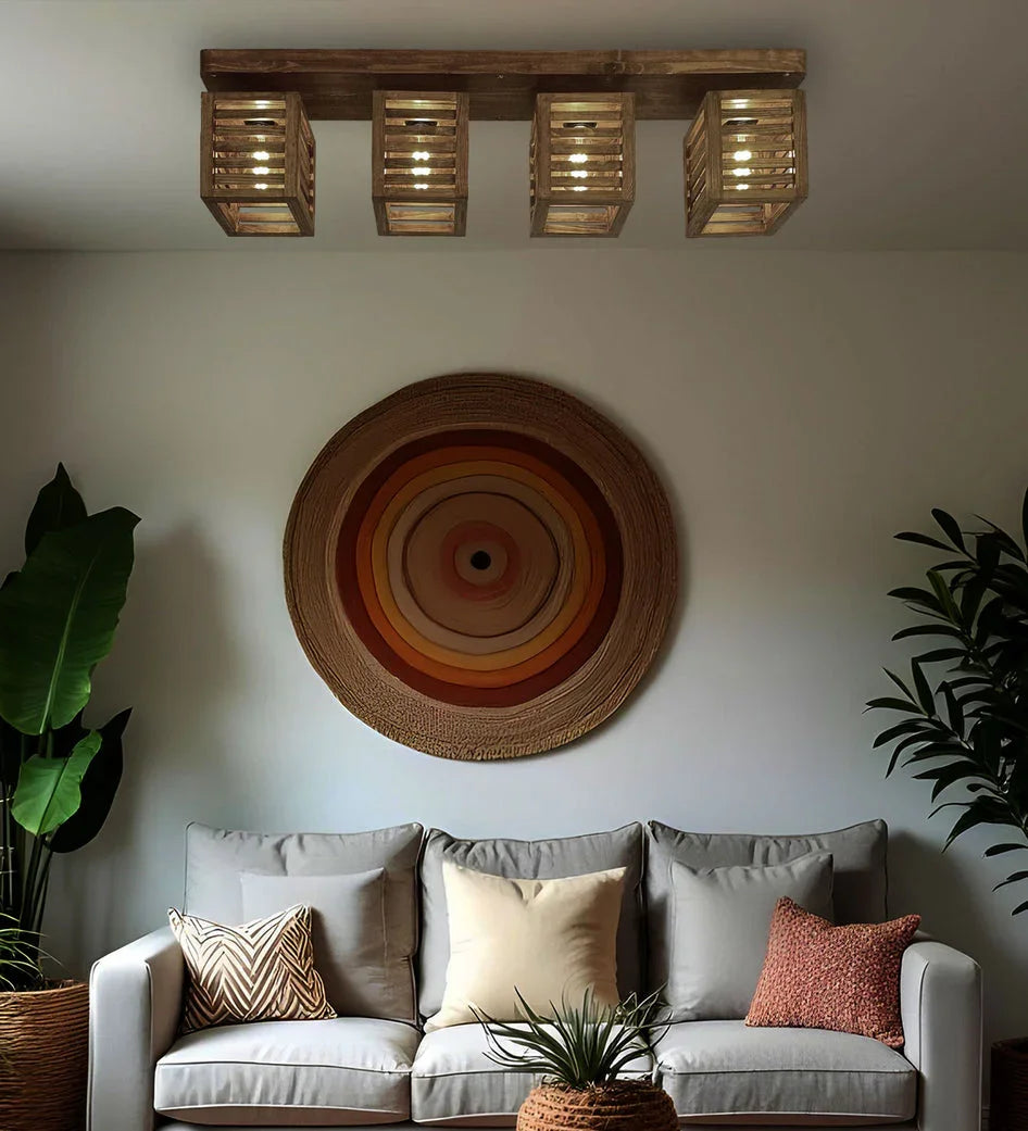 Lyon Brown Wooden 4 Series Ceiling Lamp