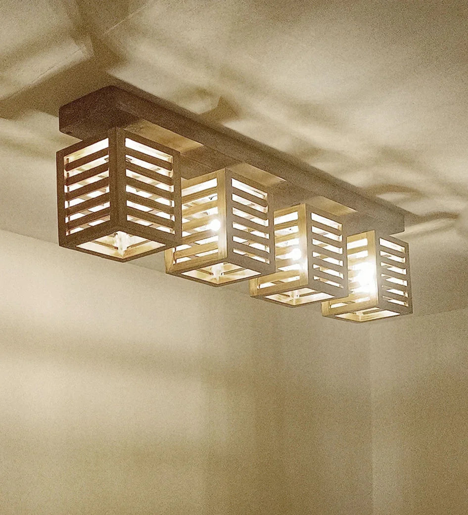 Lyon Brown Wooden 4 Series Ceiling Lamp