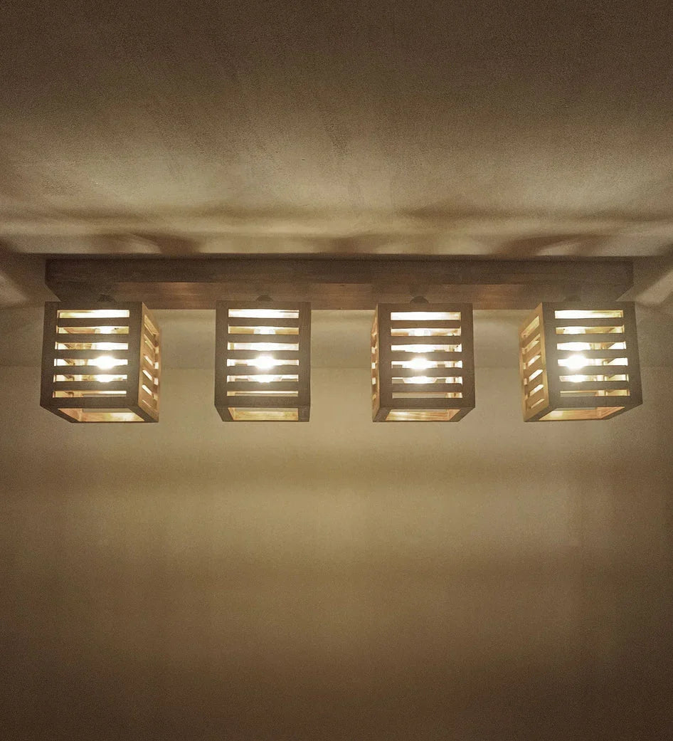 Lyon Brown Wooden 4 Series Ceiling Lamp