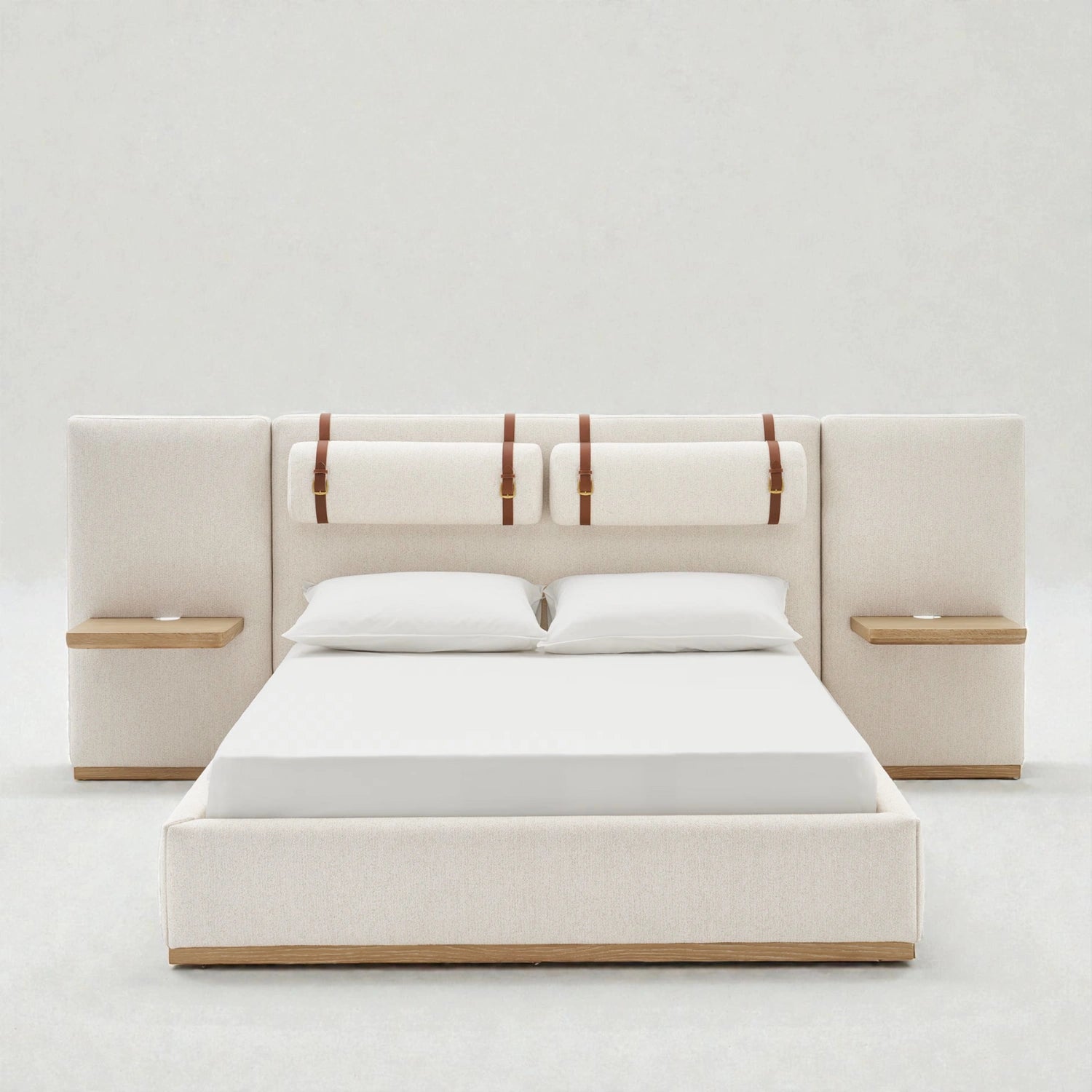 Casper Solid Teak Wood And Fabric Upholstered King Size Bed