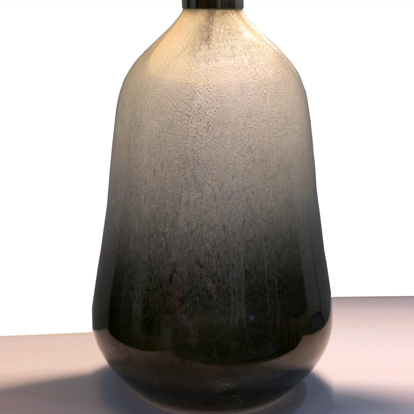 Smoke Grey Glass Table Lamp for Living Room | Modern Ombre Study Lamp with White Linen Shade