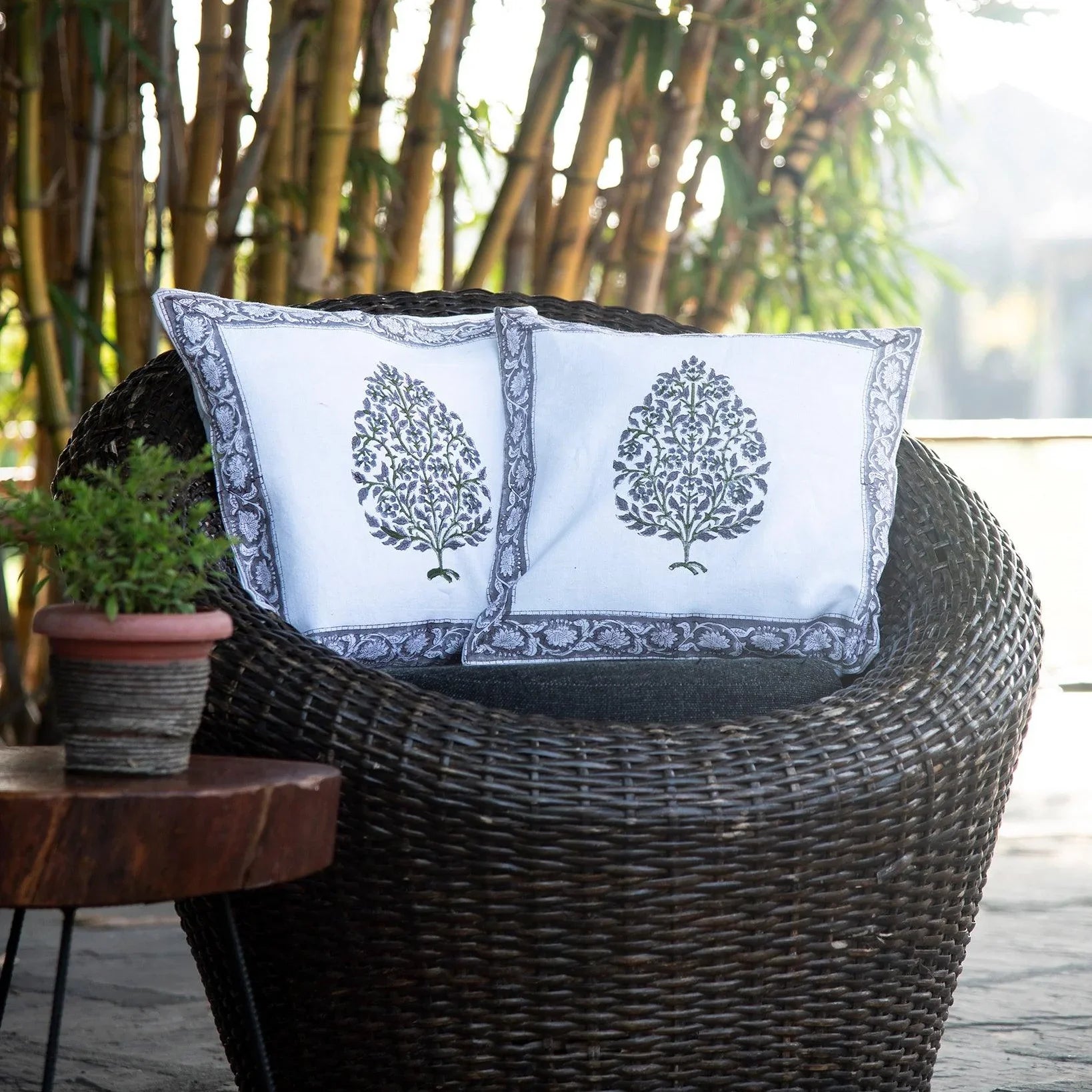 Hand block Printed Cushion Covers - Set of 2 ( Purple and White )