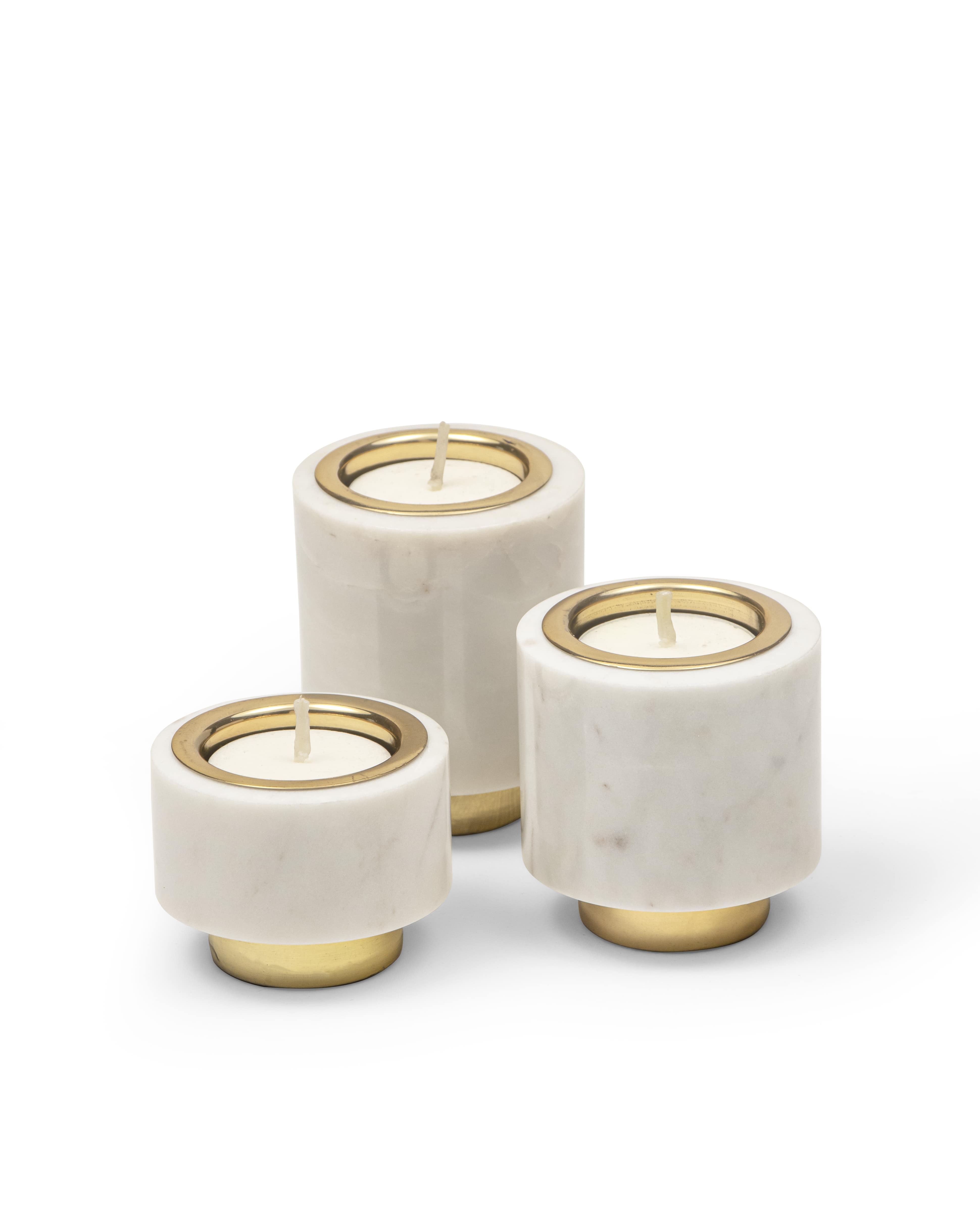 Tealight Pillers | Brass And White Marble