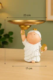 Resin Table Decor Statue with Golden Tray | Cute Lady Holding Plate Figurine