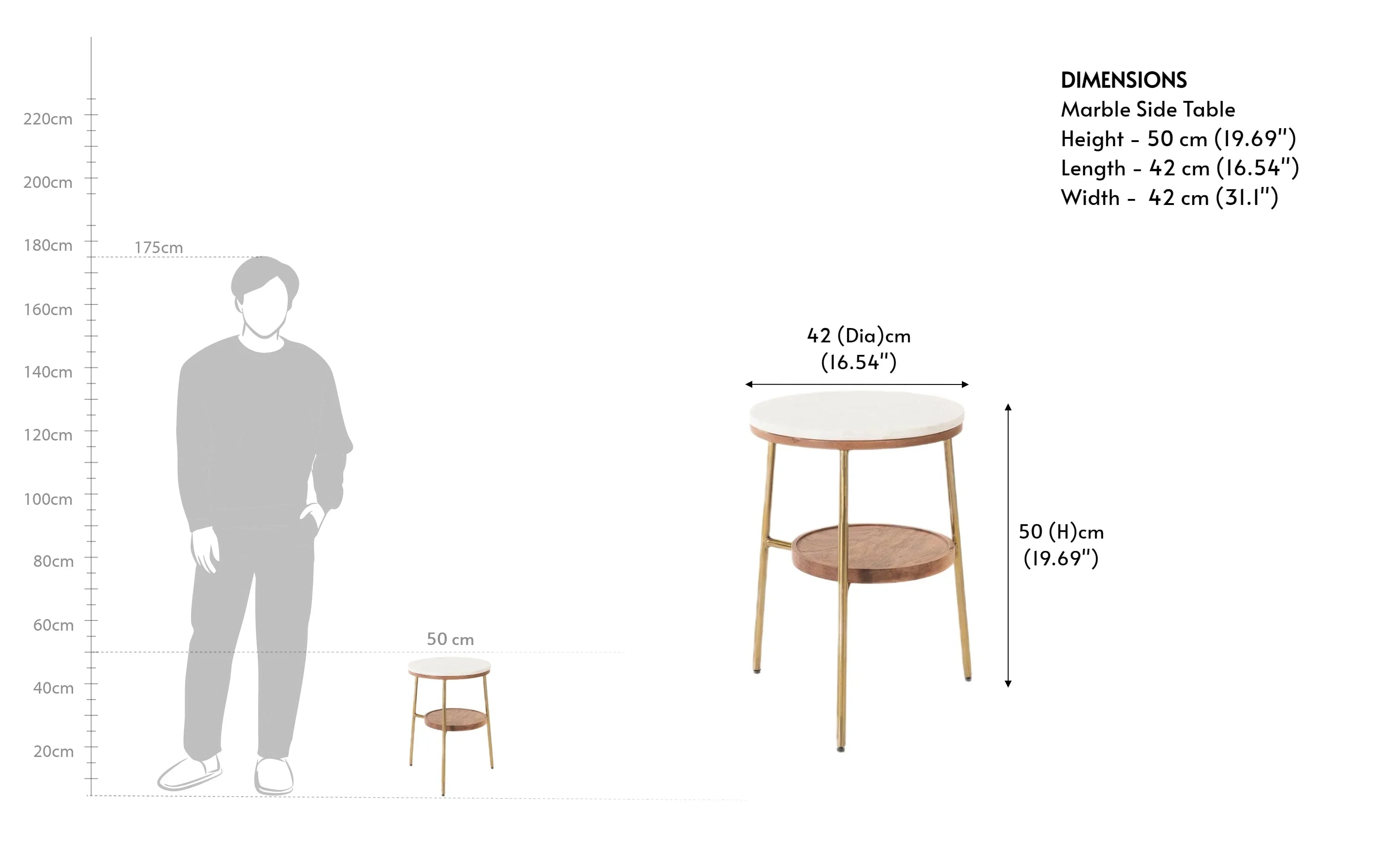 Modern Round Side Table for Living Room | Marble Top 2 Tier End Table | Small Corner Table for Home & Office