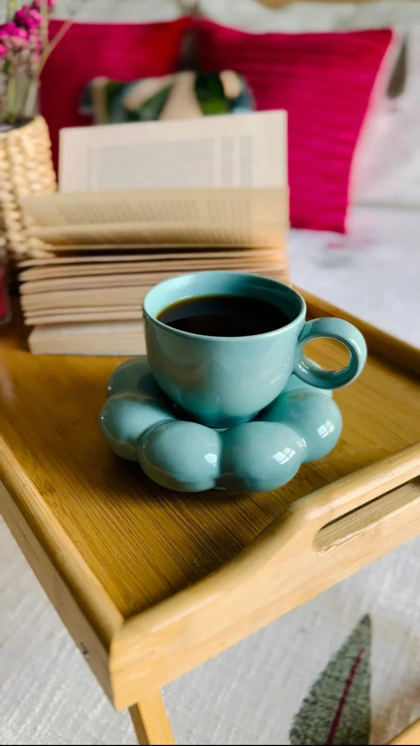 Ceramic Cup & Saucer Set | Violet & Sea Green Tea Coffee Set for Elegant Serving