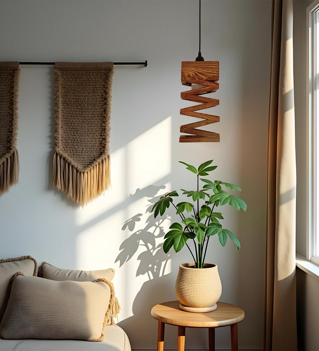 Wiggle Brown Wooden Single Hanging Lamp