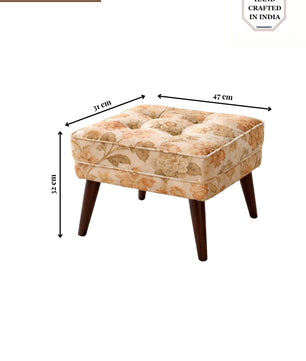 Floral Upholstered Ottoman Stool with Sagwan Wooden Legs