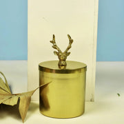 Metal Gold Jar With Reindeer Lid 6.7 inches tall