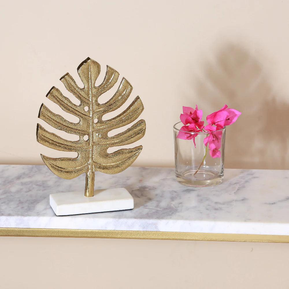 Big Gold Leaf Sculpture with Marble Base | Elegant Home Decor