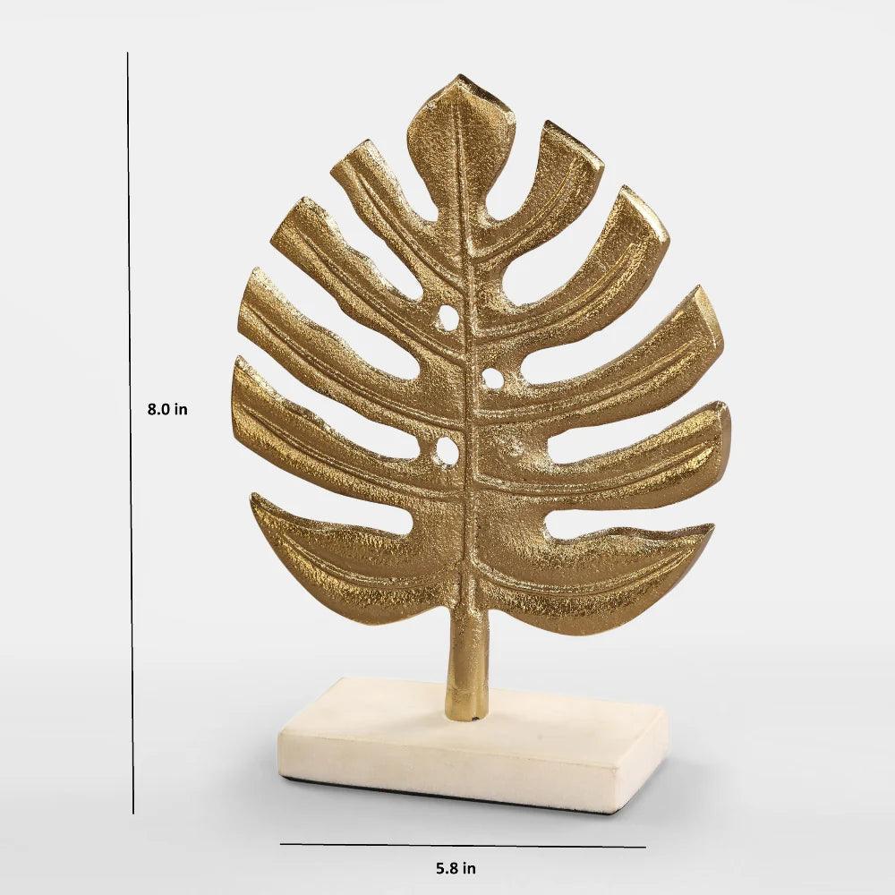 Big Gold Leaf Sculpture with Marble Base | Elegant Home Decor