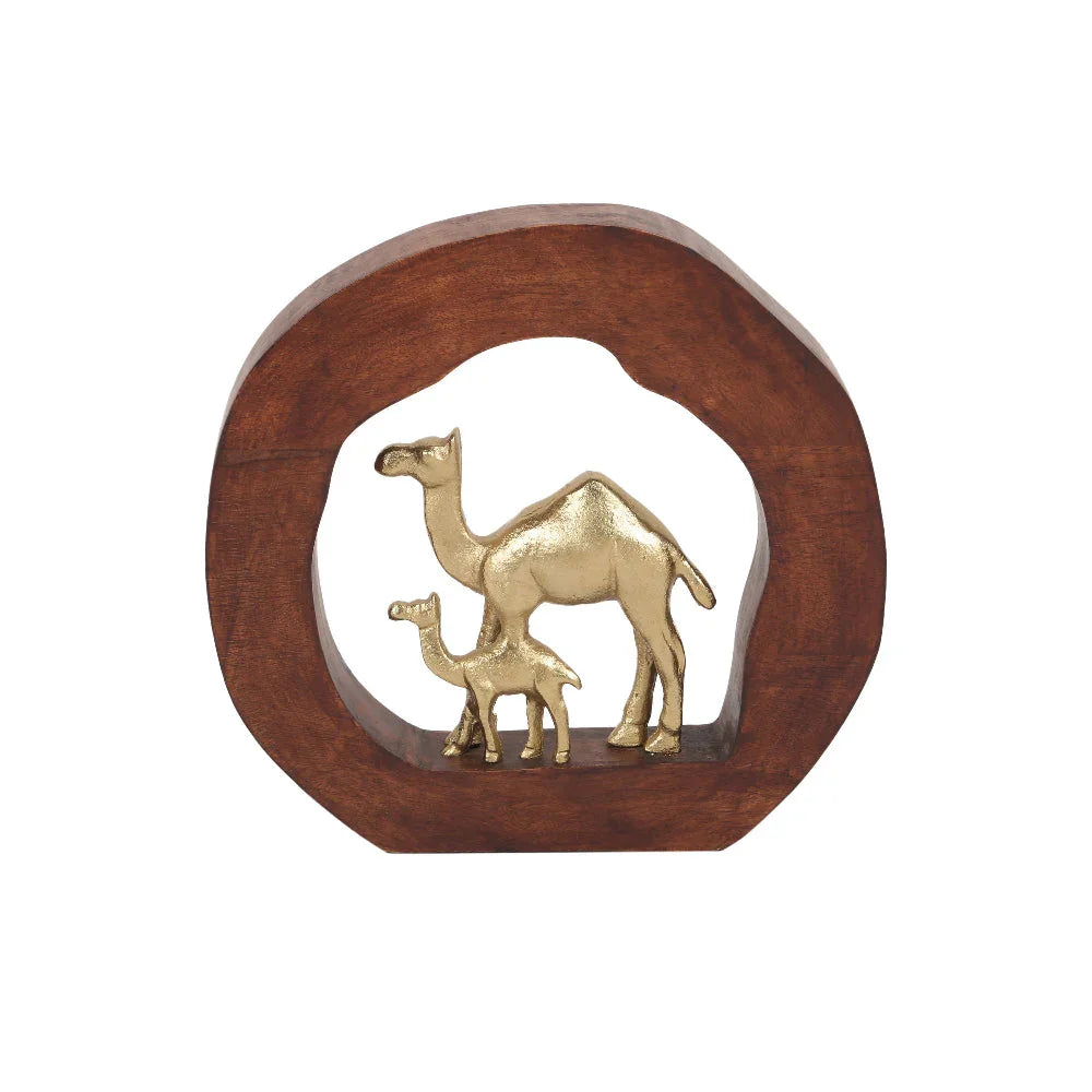 Camels Metal Sculpture On Wooden Stand | Showpiece for Living Room | Home Decor Item