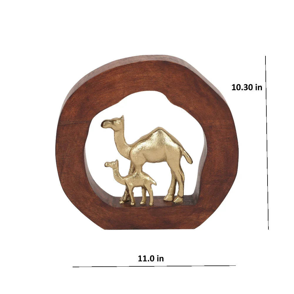 Camels Metal Sculpture On Wooden Stand | Showpiece for Living Room | Home Decor Item