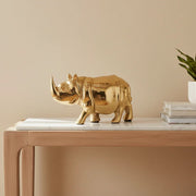 Gold Rhino Showpiece | Metal Animal Sculpture for Living Room & Office Décor