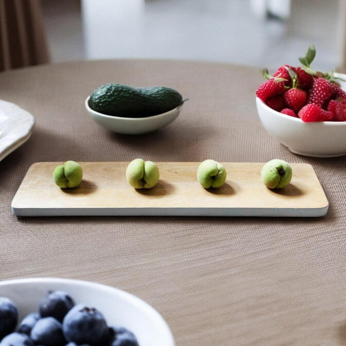 White Border Linear Chopping Board Cum Server