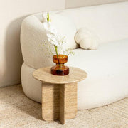 Travertine Side Table for Living Room | Premium Marble Corner Table | End Table
