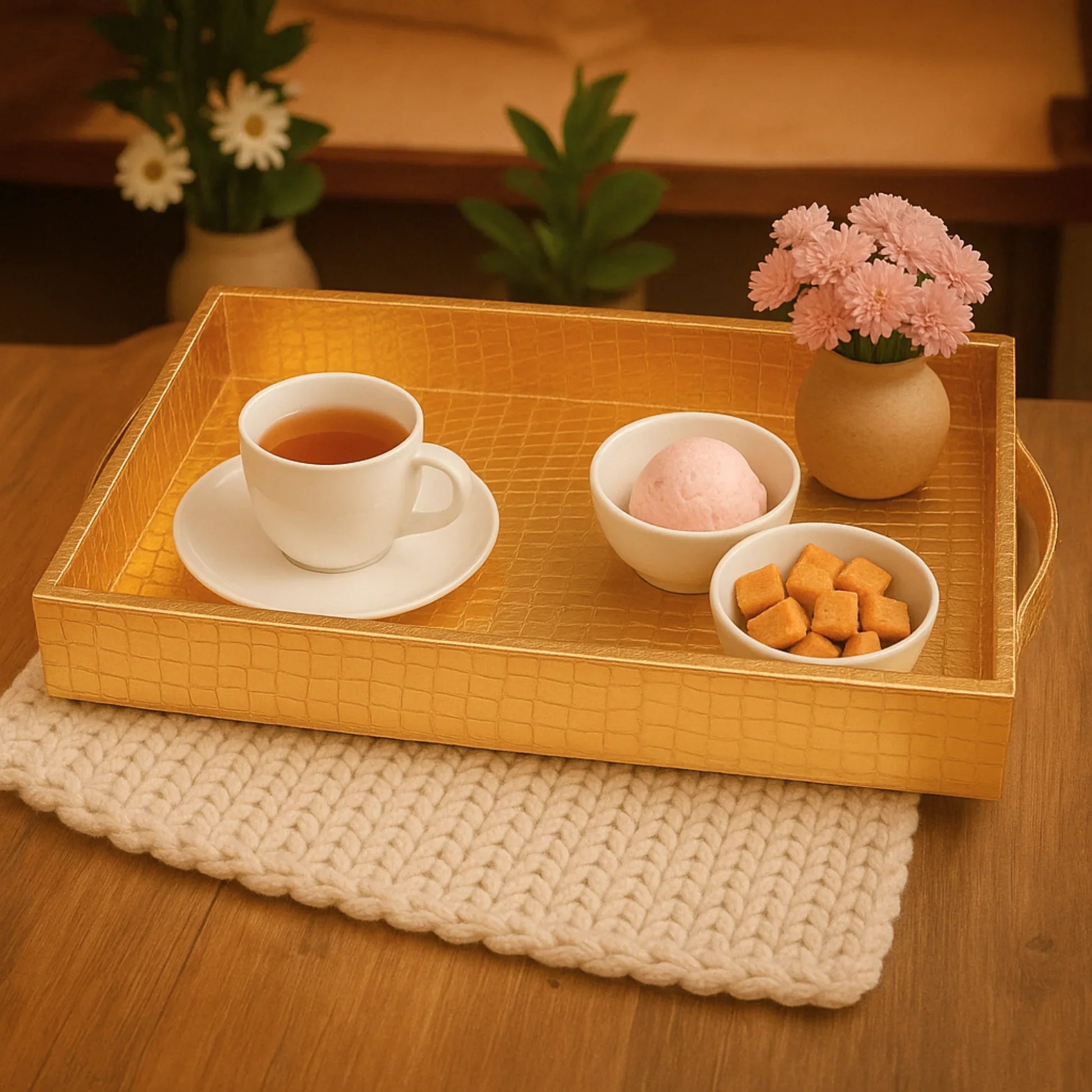 Leather Rectangular Serving Tray with Handles | Multipupose Tray for  Dining, Decor, and Bathroom  Use