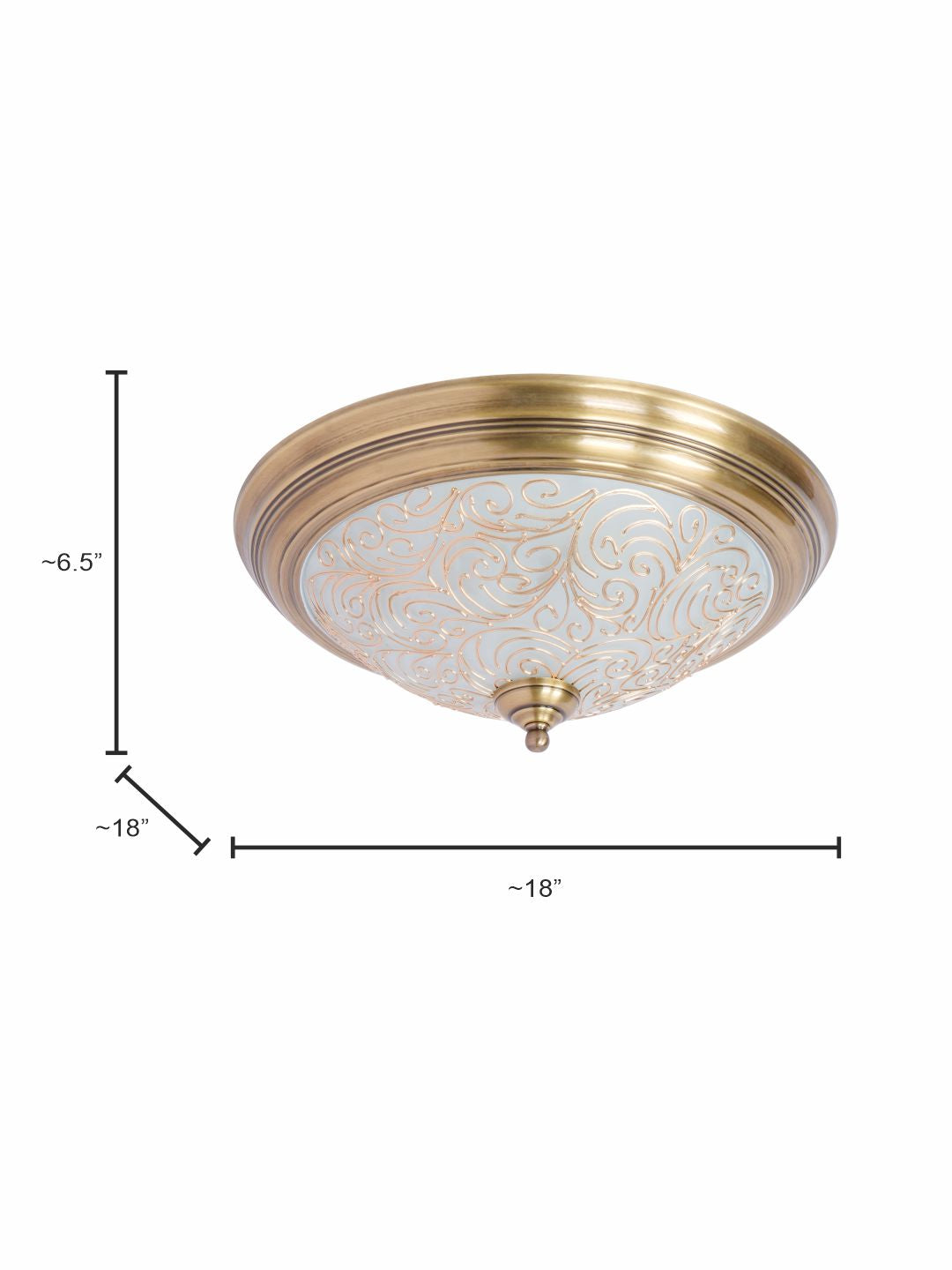 Antique Brass Flush Ceiling Light with
  Hand-Painted Frosted Glass