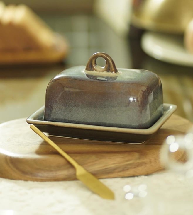 Corjuem Ceramic Butter Organiser Dish With Knife Spreader For Dining & Kitchen