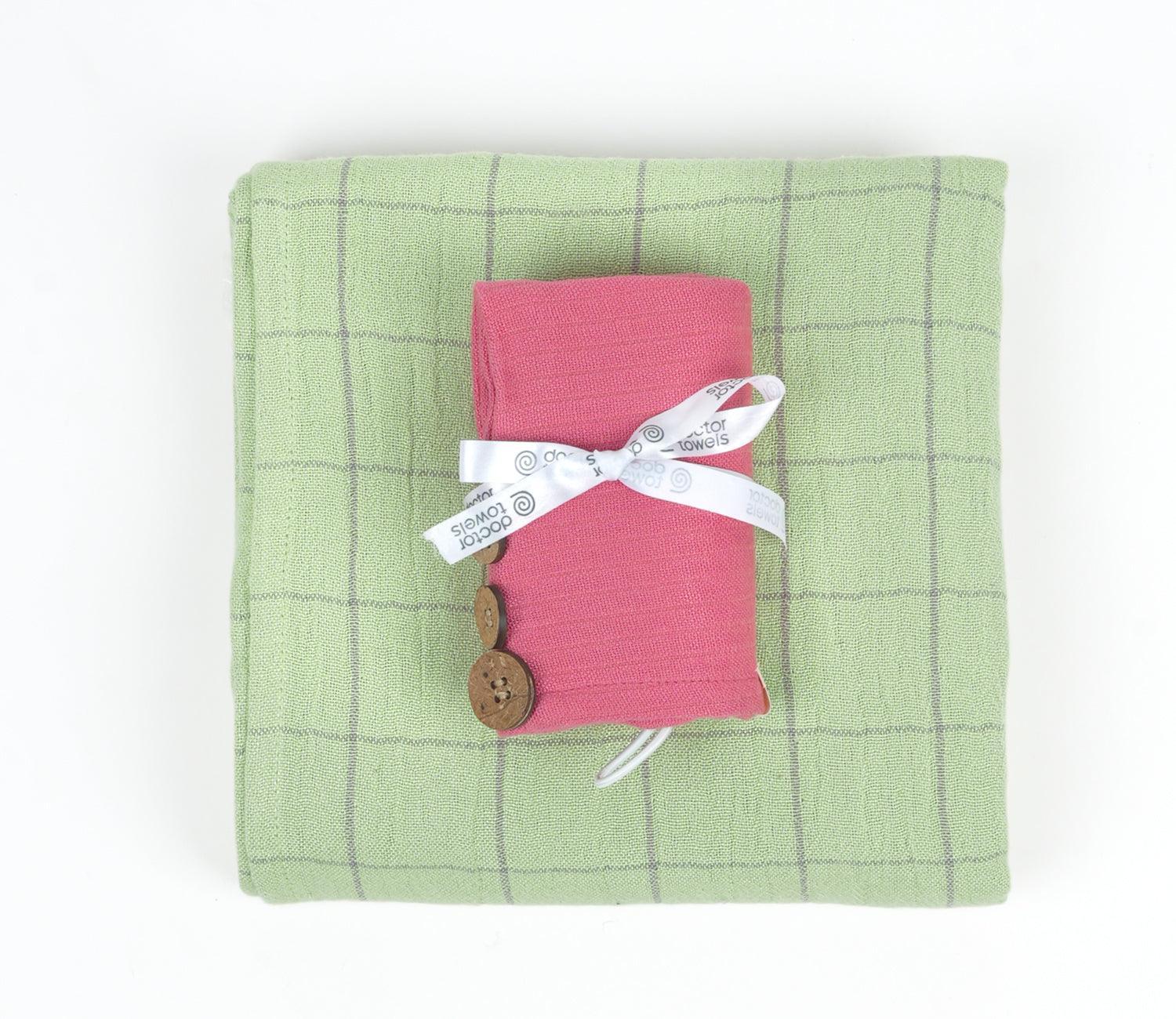 Banana Double Cloth Bath Towel + Hair Towel Combo Assorted Pack of 2