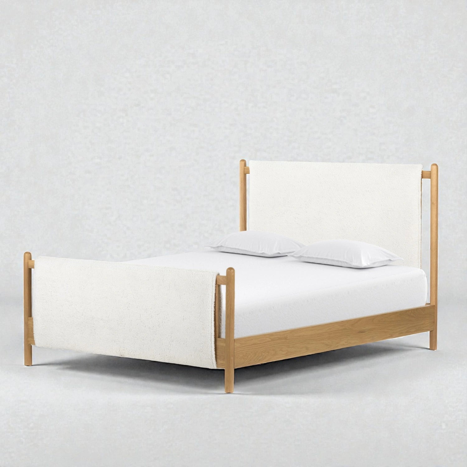 Fredrick Solid Teak Wood And Fabric Upholstery King Size Bed