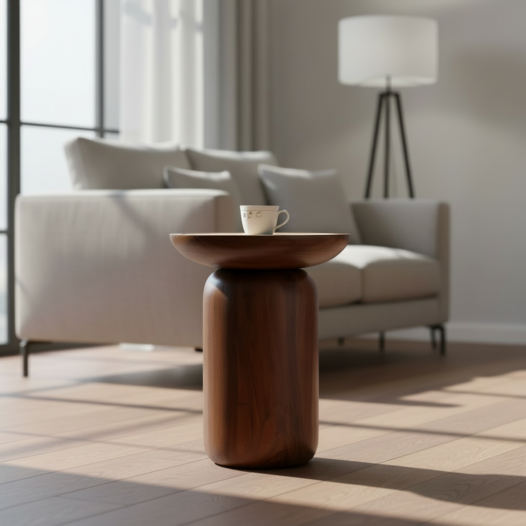 Lusso Premium Side Table | Acacia Wood & Botticino Marble End Tables for Living Room