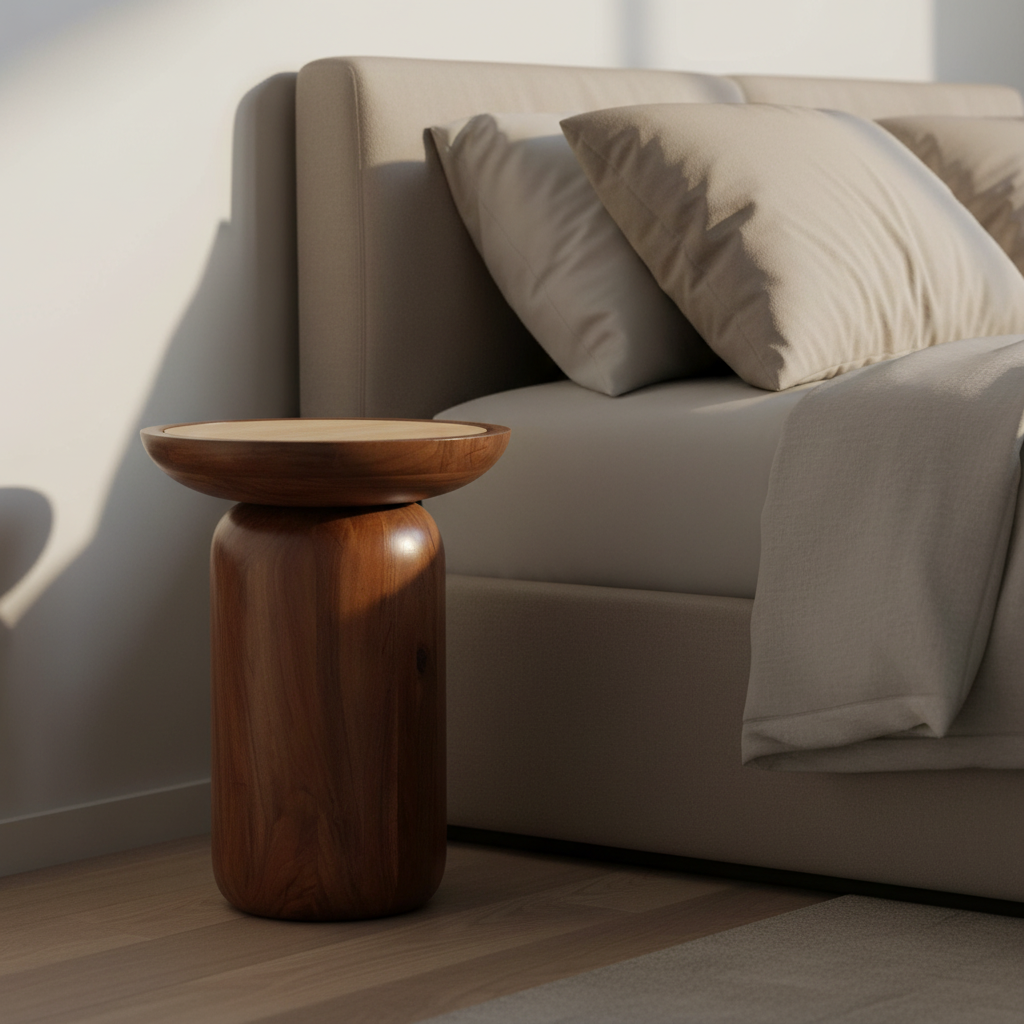 Lusso Premium Side Table | Acacia Wood & Botticino Marble End Tables for Living Room