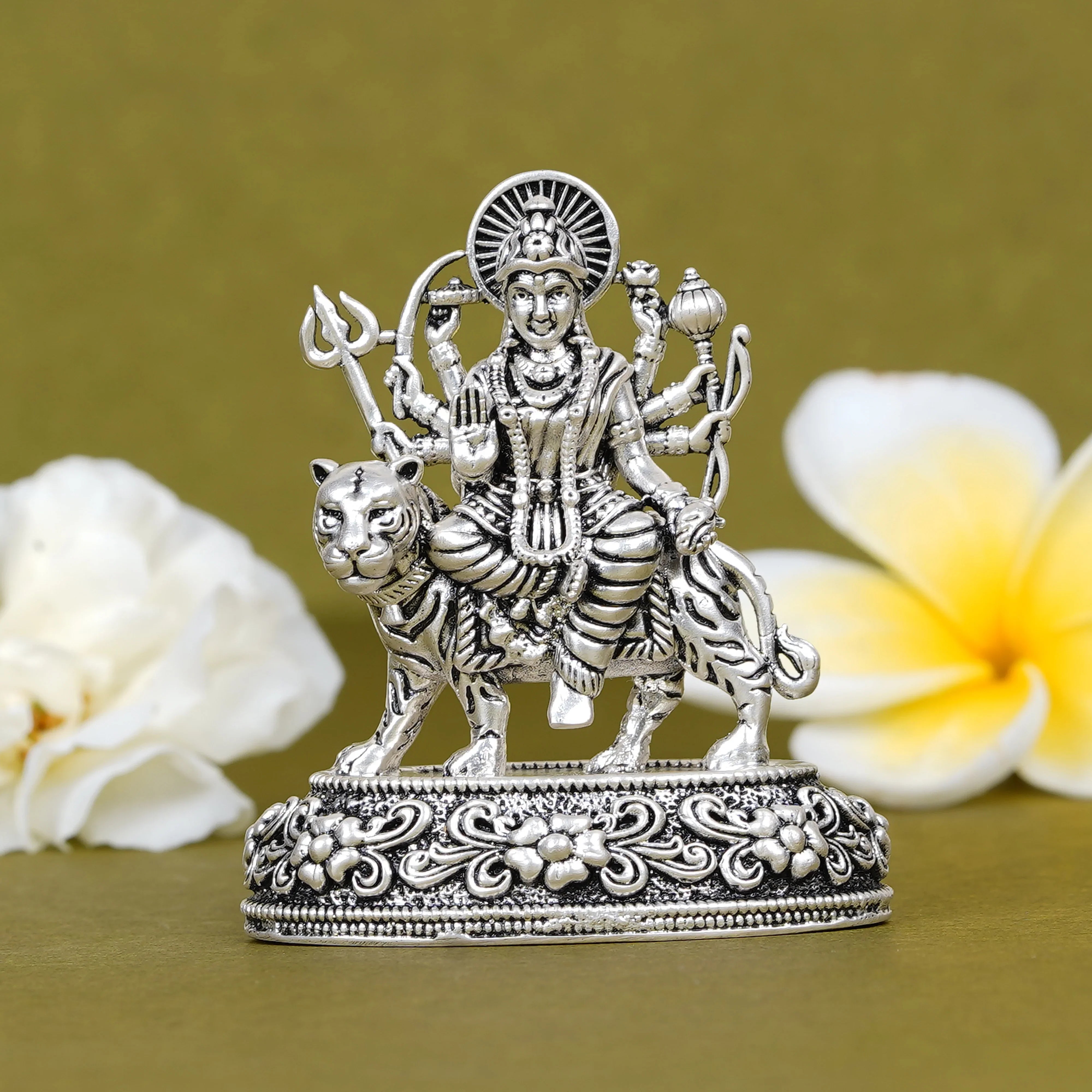 Pure Silver Plated Brass Maa Durga Dashboard Idol