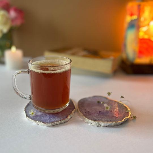 Crystal Agate Coaster With Silver Plated